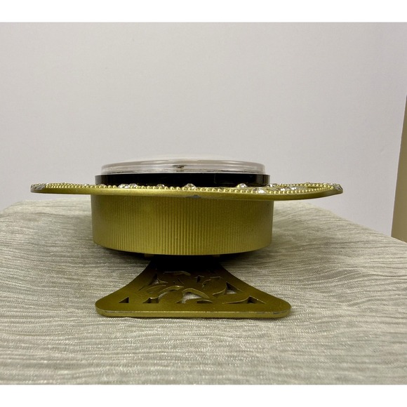 Vintage Enameled Green Tabletop Clock With Gemstones Quartz Works - Picture 11 of 15